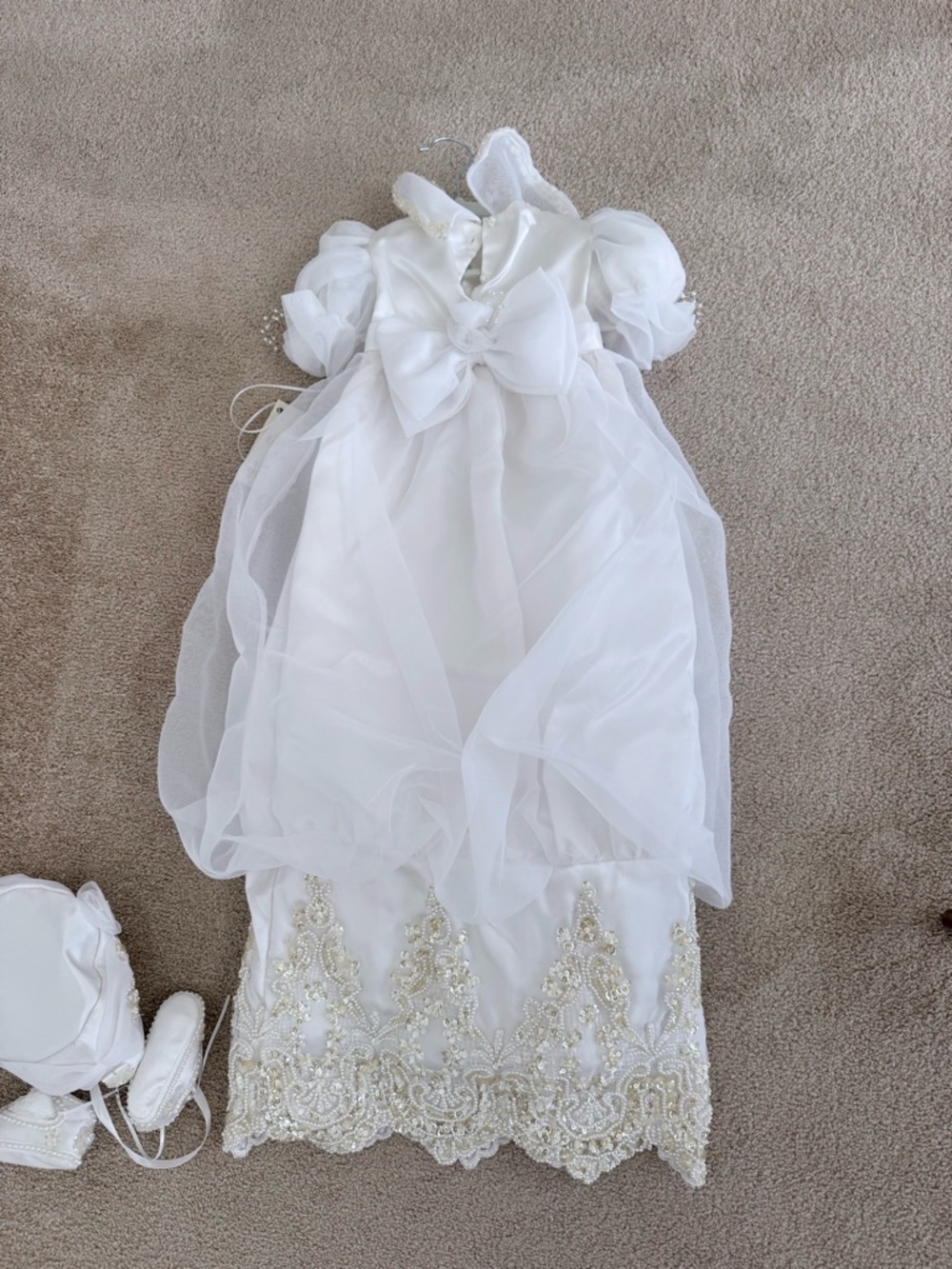 Ivory Pearl-Embellished baby girl christenings gown with pillbox hat custom made - Picture 6 of 11